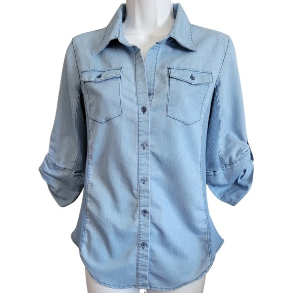 Cavalini Denim Collection Women's Blue Button-Down Shirt, Size Small (EUC) - Picture 1 of 6